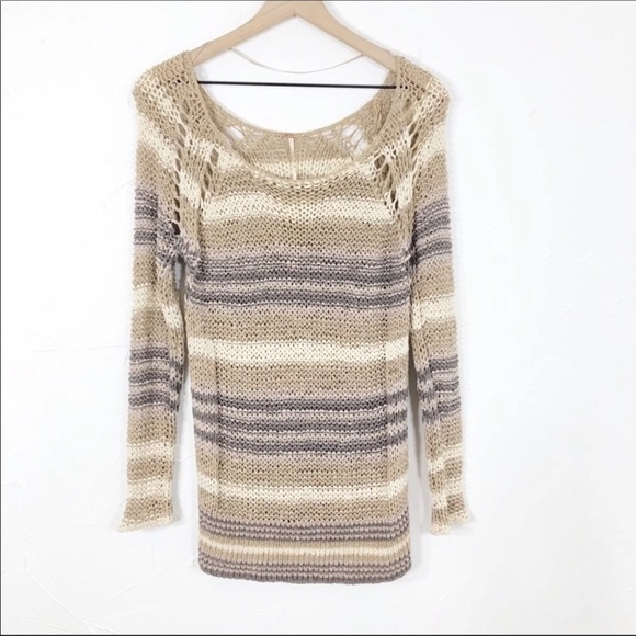 Free People🔥SALE🔥tan, cream and taupe stripe sweater Sm - Picture 8 of 10